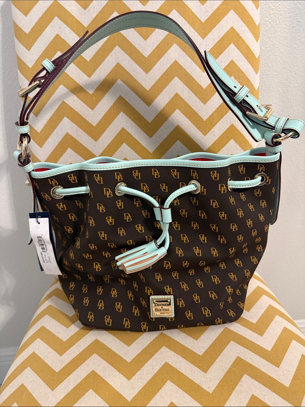Dooney & Bourke Brown Monogram Hobo with Mint Trim